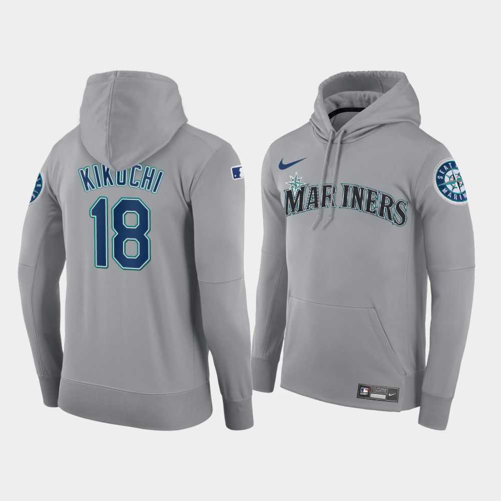 Men Seattle Mariners 18 Kikuchi gray road hoodie 2021 MLB Nike Jerseys